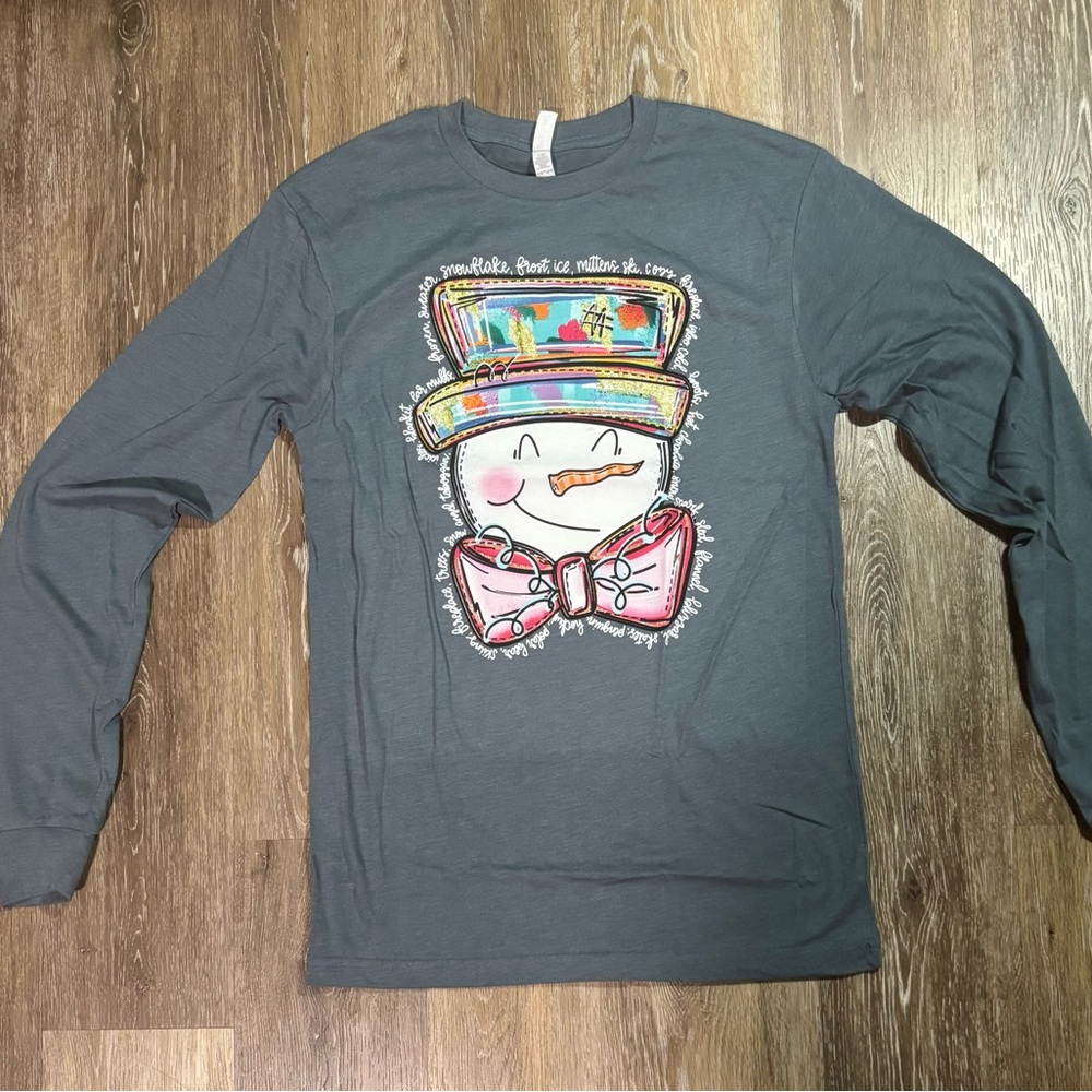 Gray Long Sleeve Snowman Shirt